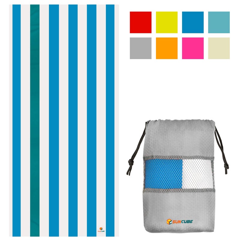 Suncube SUN CUBE Microfiber Beach Towel, Quick Dry Sand Free Beach Towel, Lightweight Compact Travel Swim Towel for Pool, Camping, Sand Resistant Packable Adult Towel - Blue 78x35 Inches - Image 2